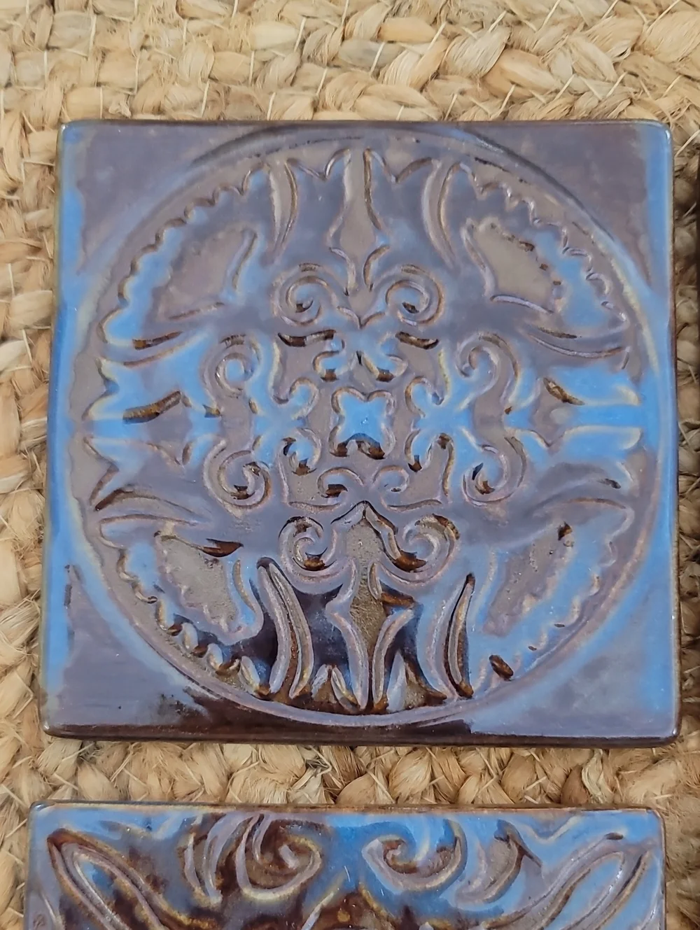 Embossed Ceramic Tile Coasters - Set of 4